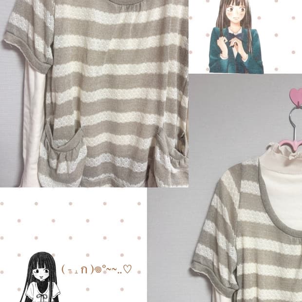 빈티지 사와코 반팔 원피스 레이어드 세트 모리걸 라떼맛