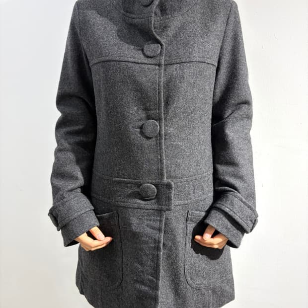 일본 빈티지 Dearest 모리걸 왕버튼 차콜 미디코트