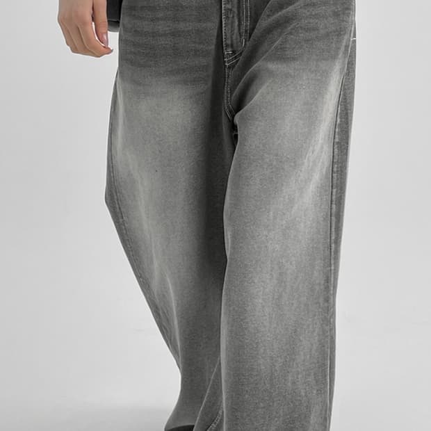 블랙업 리포 스냅버튼 워싱 와이드 데님팬츠 그레이 M