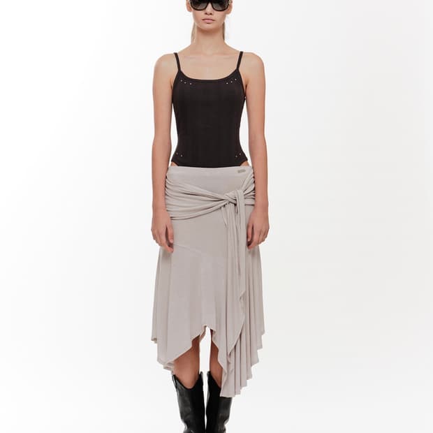 2000아카이브 FLARED TIE SKIRT (BEIGE)