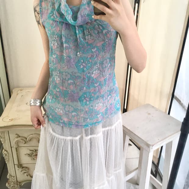 jpn vintage 페어리 민트 오리엔탈 시스루 탑