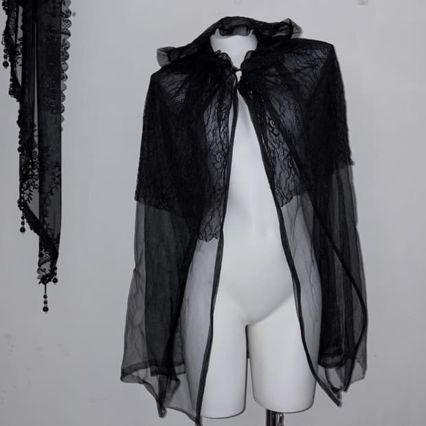 오사라기깔 고스 시스루 베일 3겹 레이어드 다크페미닌 고스로리 레이스