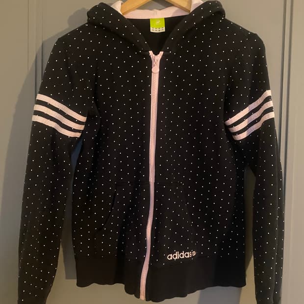 빈티지 아디다스 대장 블랙 핑크 도트 후드 져지