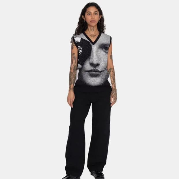 스투시 포토 자카드 베스트 블랙 S