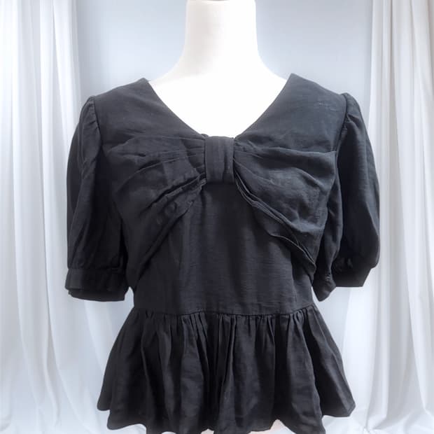 빈티지 모리걸 로걀 공겜여주 리본 셔링 반팔