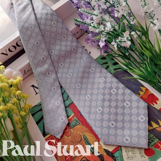 폴 스튜어트 실크 하늘색 로고 자수 넥타이 8.7cm A+등급 K1333