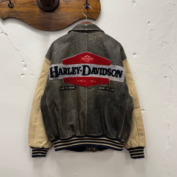 M) 90s Harley-Davidson Leather Varsity J