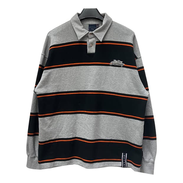 로맨틱크라운 오버핏 스트라이프 폴로 카라 맨투맨 L