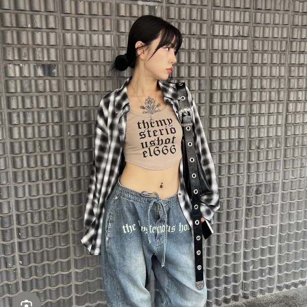 더미스테리어스호텔 컷아웃 체크셔츠 블랙 히스테릭글래머 미스테리어스호텔