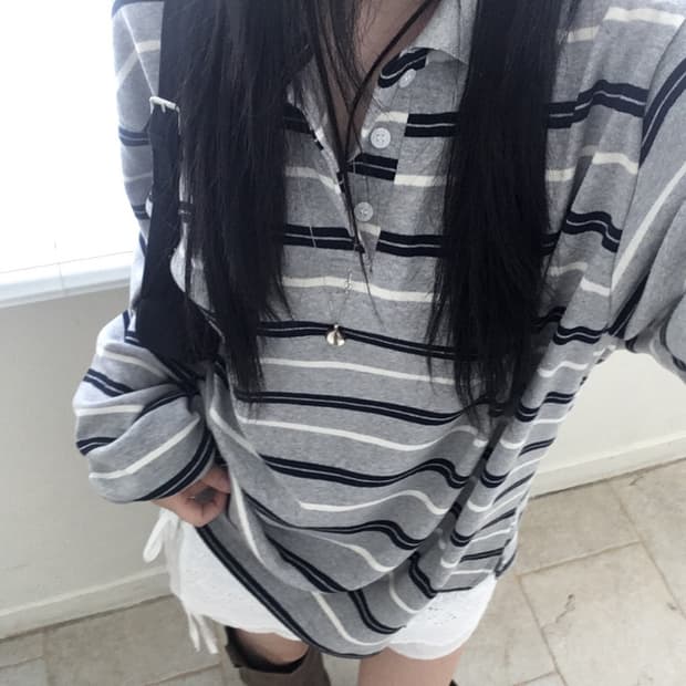 아워캐비넷 ourcabinet 럭비 스트라이프 오버티셔츠