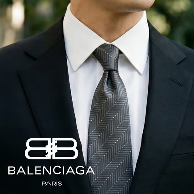 발렌시아가 실크 그레이 패턴 넥타이 9.2cm A등급 K1663
