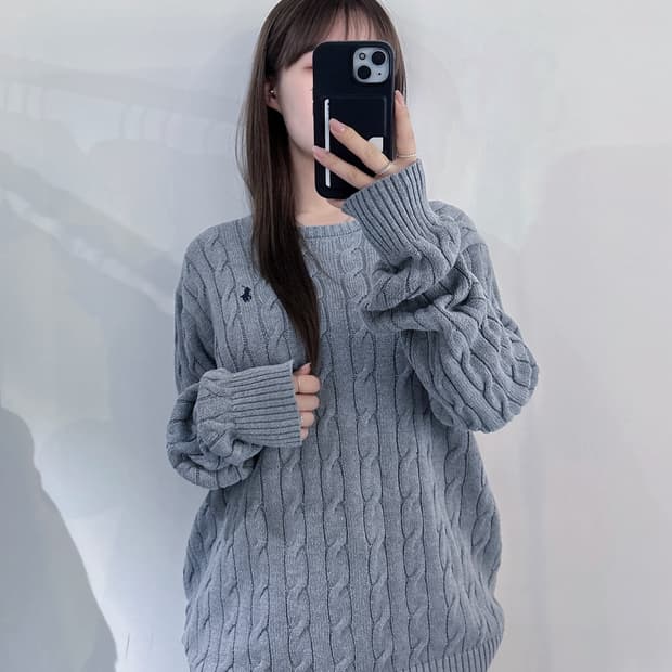 폴로랄프로렌 네이비포니 그레이 케이블 니트