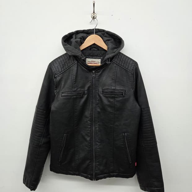 리바이스 후드 레더 자켓 블랙 남성 L