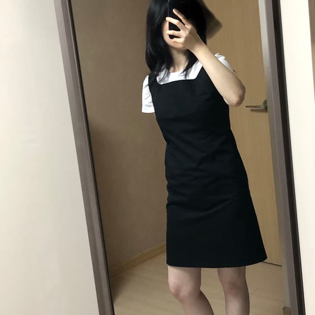 38 mk michel klein 블랙 핀턱 코튼 미디 원피스