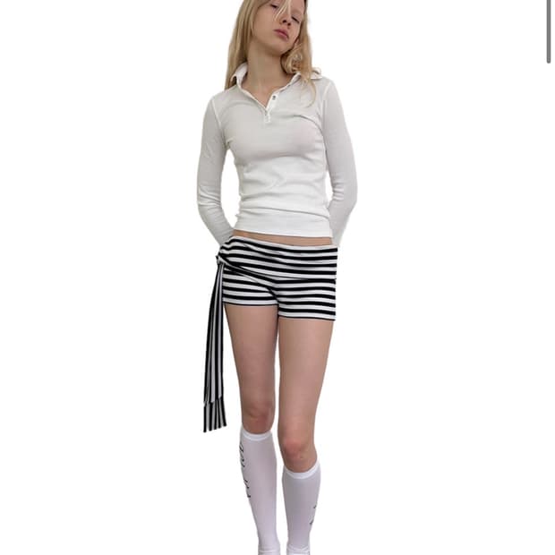저스트 하우스 STRIPED SIDE TIE SHORTS, BLACK