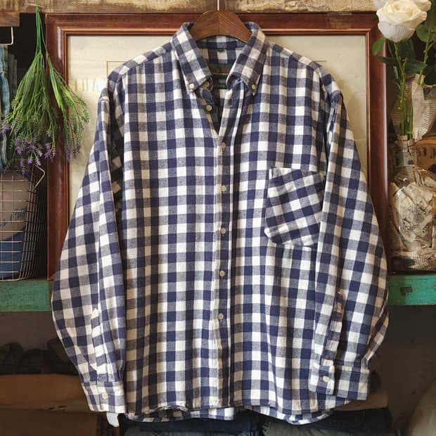 90s 아메리칸 빈티지 체크셔츠 헤비 플란넬 워크셔츠 빅체크 블루 xl