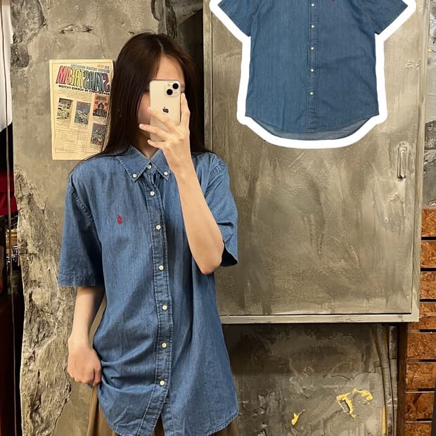 폴로 랄프로렌 데님 반팔 셔츠 L #csz635