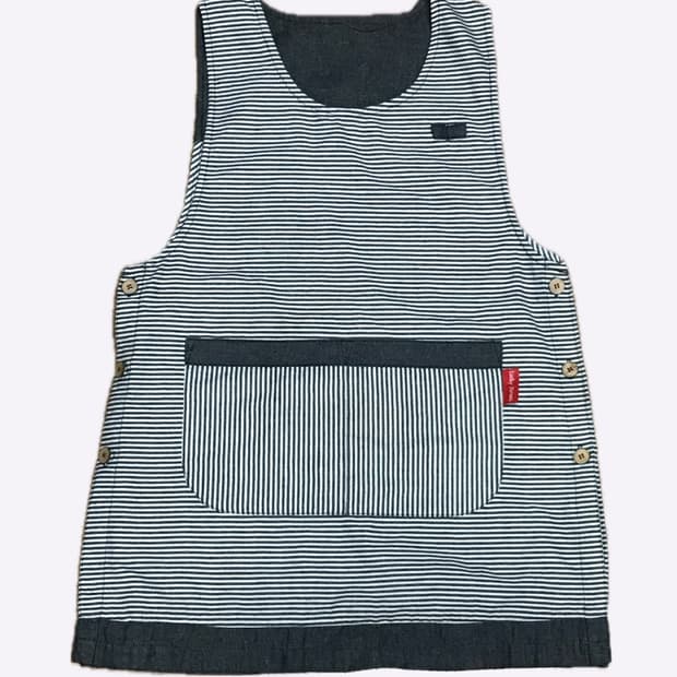 일본빈티지 블랙 스트라이프 포켓 앞치마