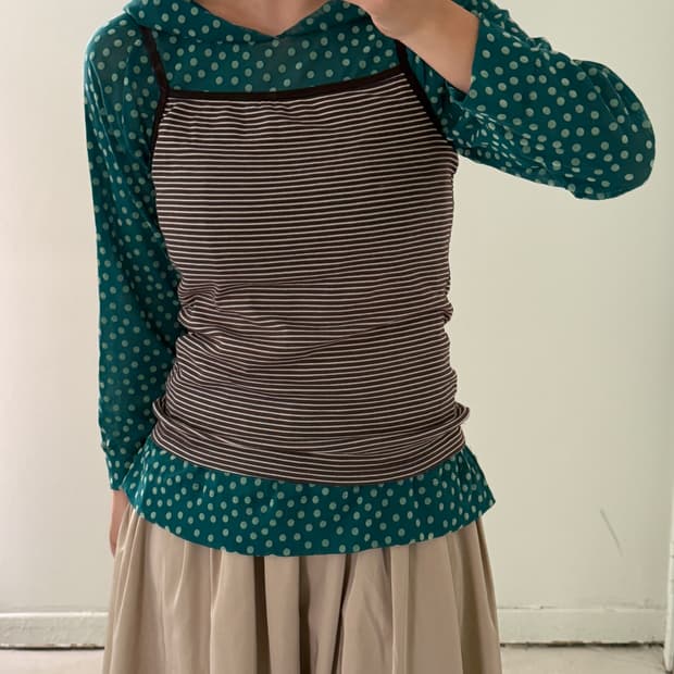 일본빈티지 도트 시스루 후드세트