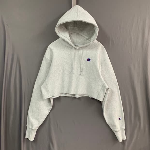 L 챔피온 리버스위브 블루택 크롭 기모 후드티