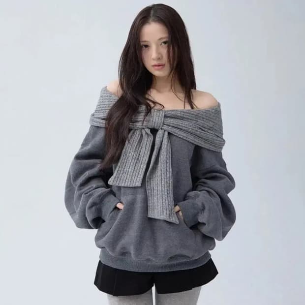 더티스 투웨이 리본 오프숄더 그레이