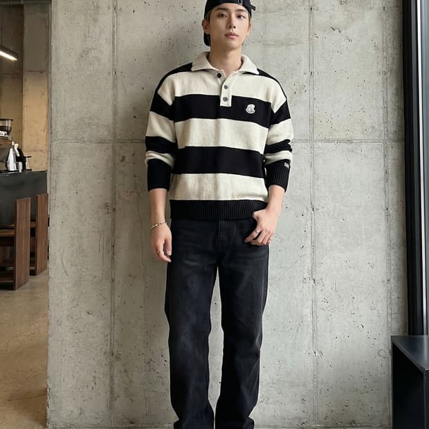 이벳필드 베츠 와펜 스트라이프 카라 니트