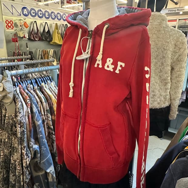 아베크롬비 레드 그런지 후드집업