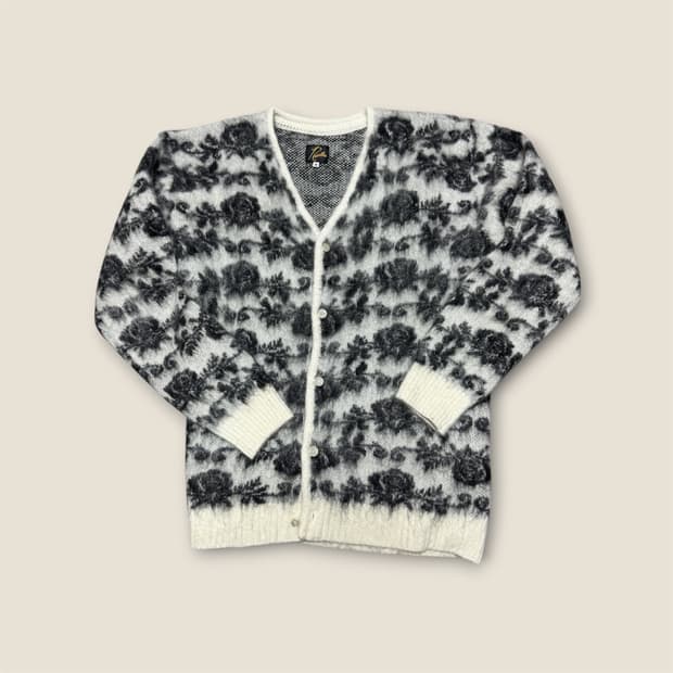 니들스 모헤어 가디건 로즈 화이트 블랙M