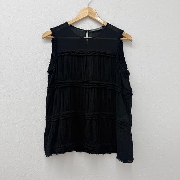 빈티지 PREMISE 블랙 프릴 레이어드 슬리브리스