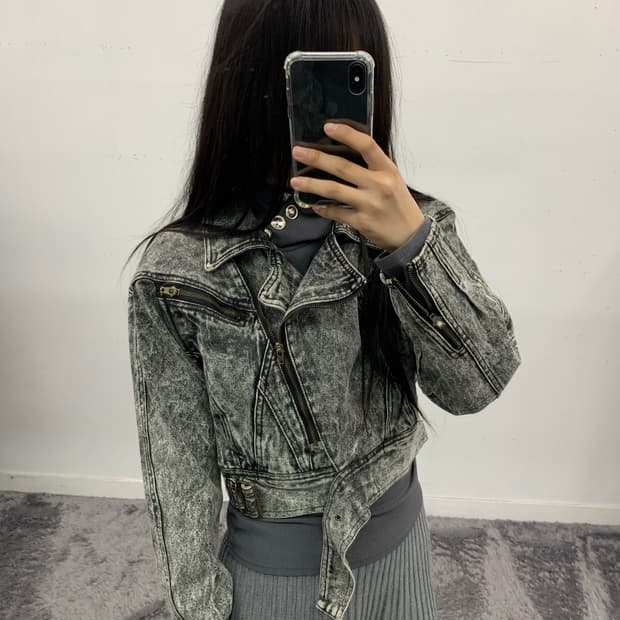 재패니즈 워싱 라이더 크롭 데님 자켓