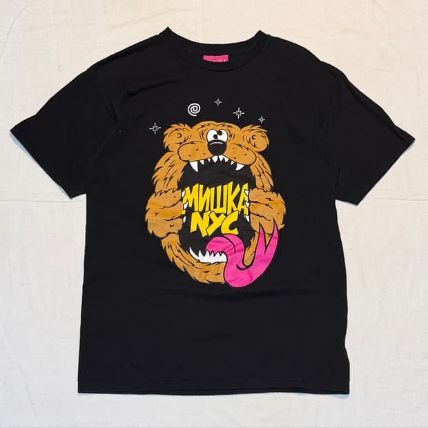 Mishka 곰 프린팅 반팔 티셔츠 블랙