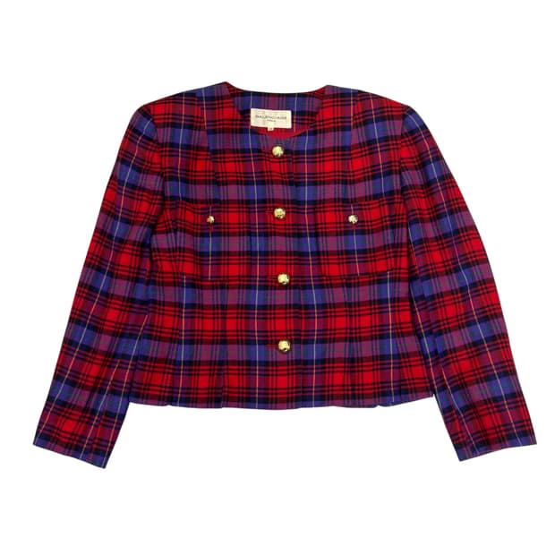 발렌시아가 논 칼라 체크 자켓