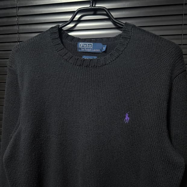폴로 랄프로렌 블랙 니트 스웨터 면 코튼 보라색 여자 여성 S 90 검정