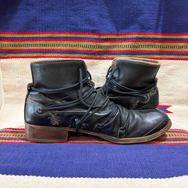 훕데두 00s 아카이브 드레이프 레더 레이스업 부츠