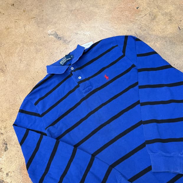 폴로 랄프로렌 블루 스트라이프 카라 긴팔티셔츠