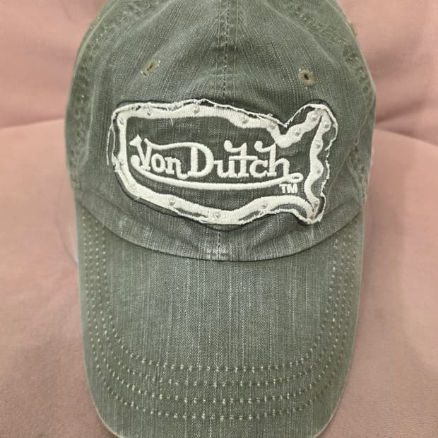 Von Dutch 본더치 빈티지 디스트레스 로고 볼캡 카키