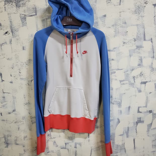 나이키 컬러블록 반집업 후드티 