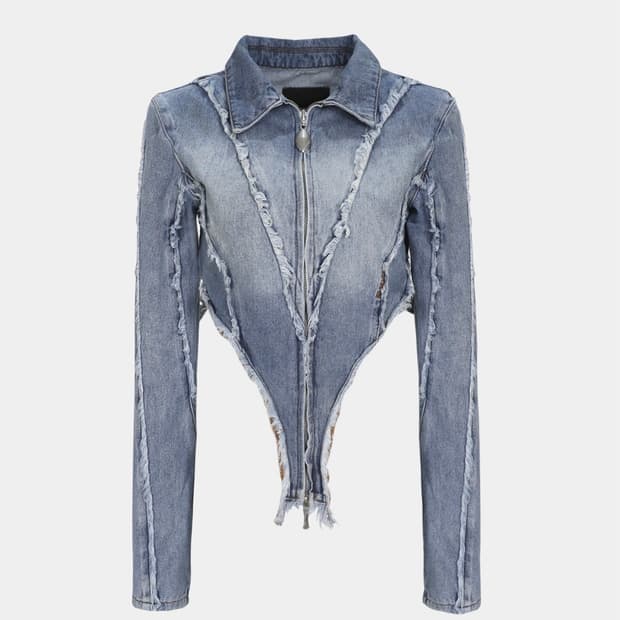 배드블러드 트위스트 데님 크롭 컷오프 자켓