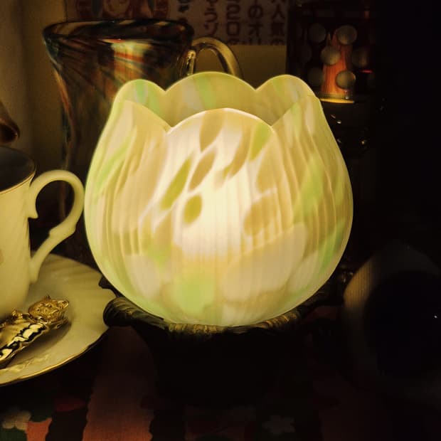 90s 호야 크리스탈 그린 마블 튤립 화분 조명