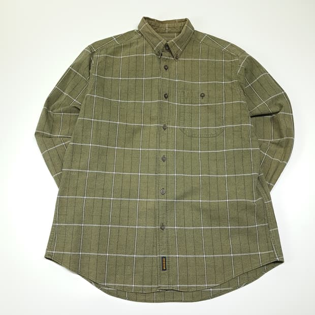CL370 L 울리치 90s  윈도우페인 체크 올리브 버튼다운 셔츠 남