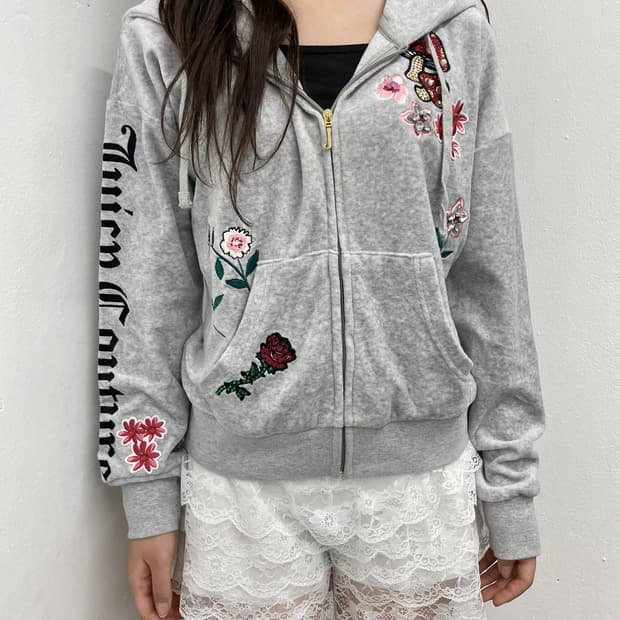 쥬시꾸뛰르 그레이 벨벳 디테일 집업