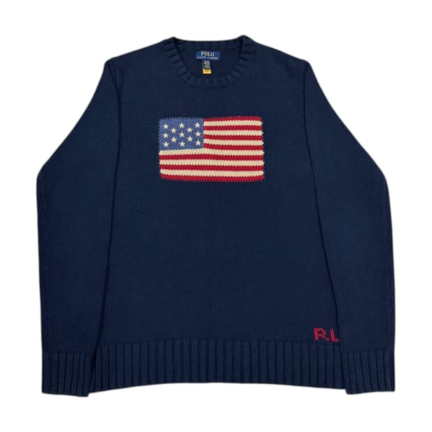 폴로 랄프로렌 QR 성조기 니트 네이비 XL