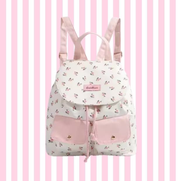 모리걸 하구미 잔꽃무늬 플로럴 핑크 딸기우유 백팩 가방