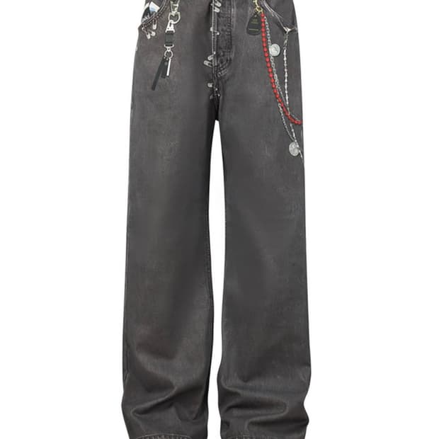 비엑세스 Printed Chain Denim Pants ( s )