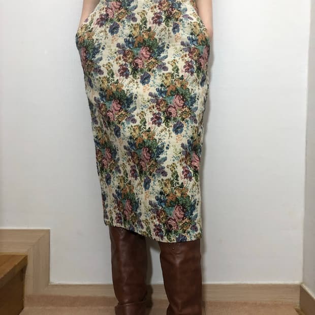 빈티지 베이지 자카드 스커트