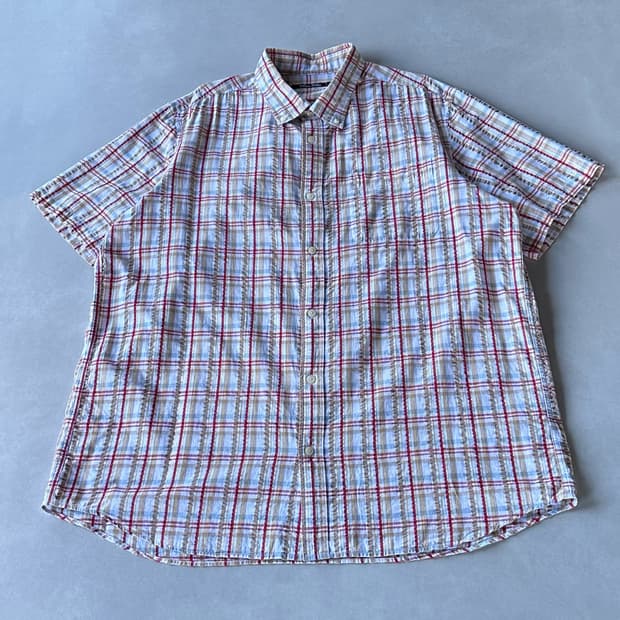 [2XL]JPN 플레이드 시어서커 반팔 셔츠