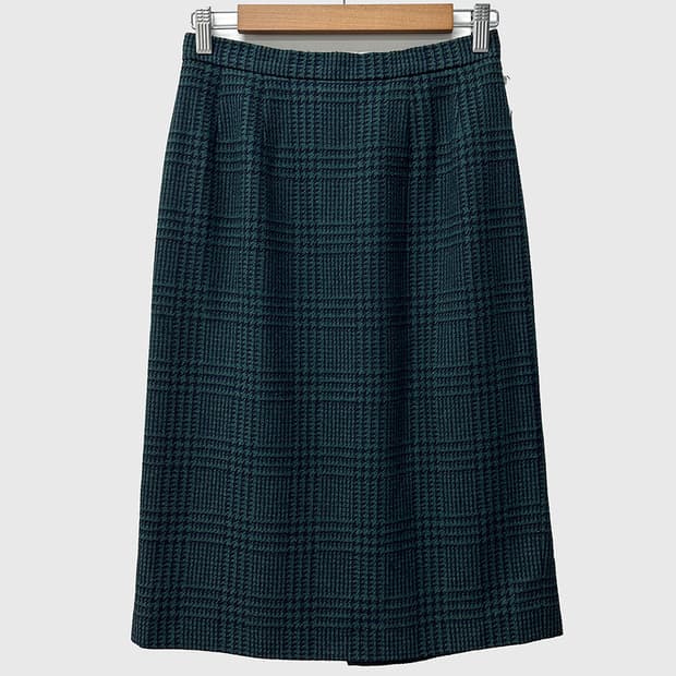 버버리 실크 울 하운드투스 체크 스커트 치마 여성 27in