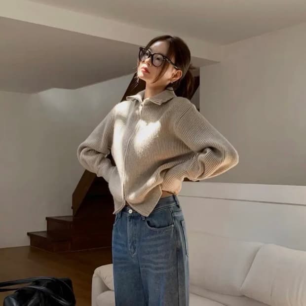 에드모어 니트 집업 가디건 오트밀