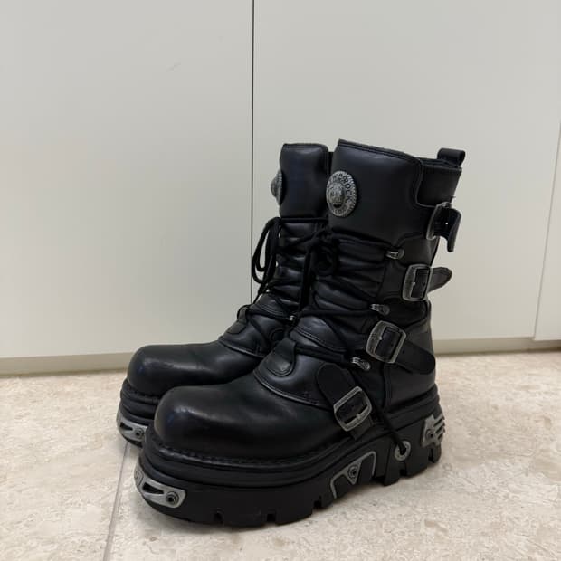 뉴락 리액터 블랙 레더 플랫폼 부츠 43