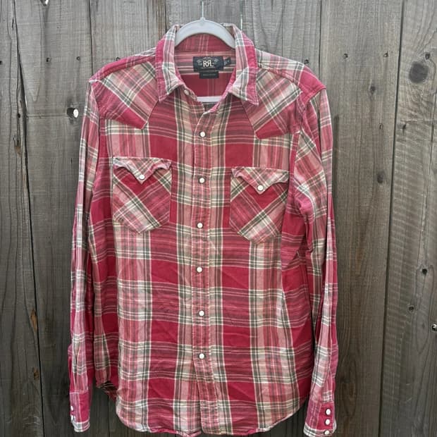 RRL 더블알엘 슬림핏 플래드 트윌 웨스턴 셔츠 레드